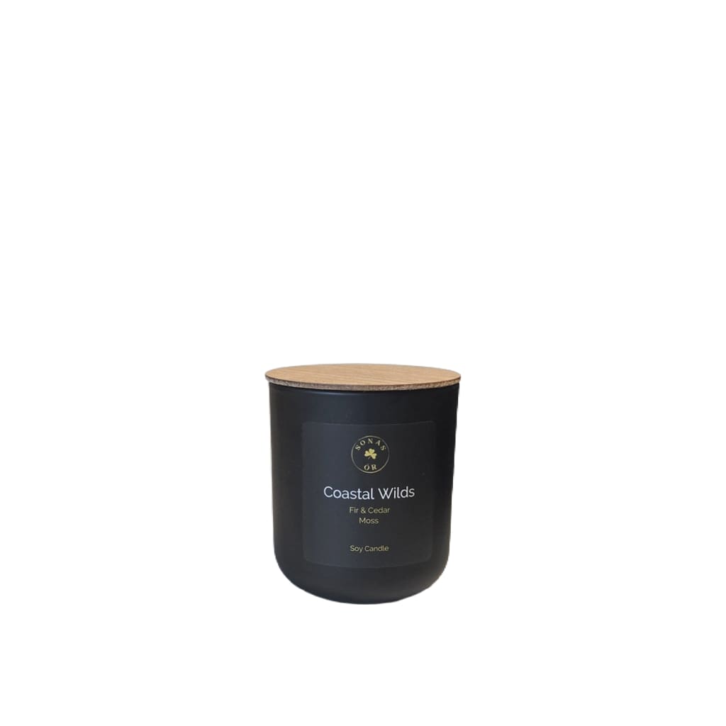 Coastal Wilds candle with fir, cedar and moss scent notes, from Sonas Ór.